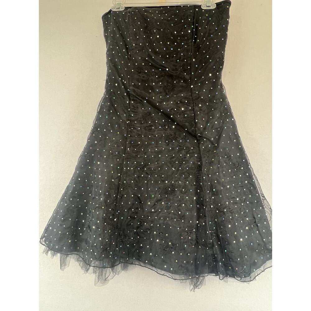Vintage Jessica McClintock‎ Gunne Sax Rockabilly Strapless Black Silver Dot 5